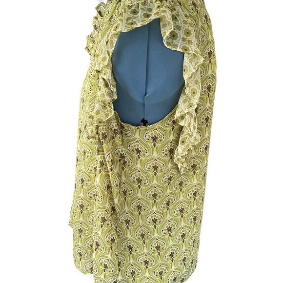 Rachael Zoe Green/Metallic Gold Paisley Flutter Cap Sleeve Pull on Lined Top SM - Picture 6 of 10